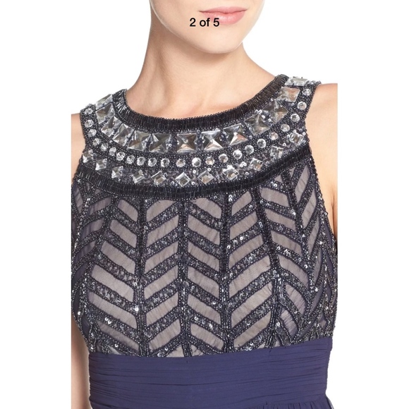 NWT JS Collections Embellished Chiffon Gown Navy Blue [SIZE 14‎ ] - Picture 3 of 6